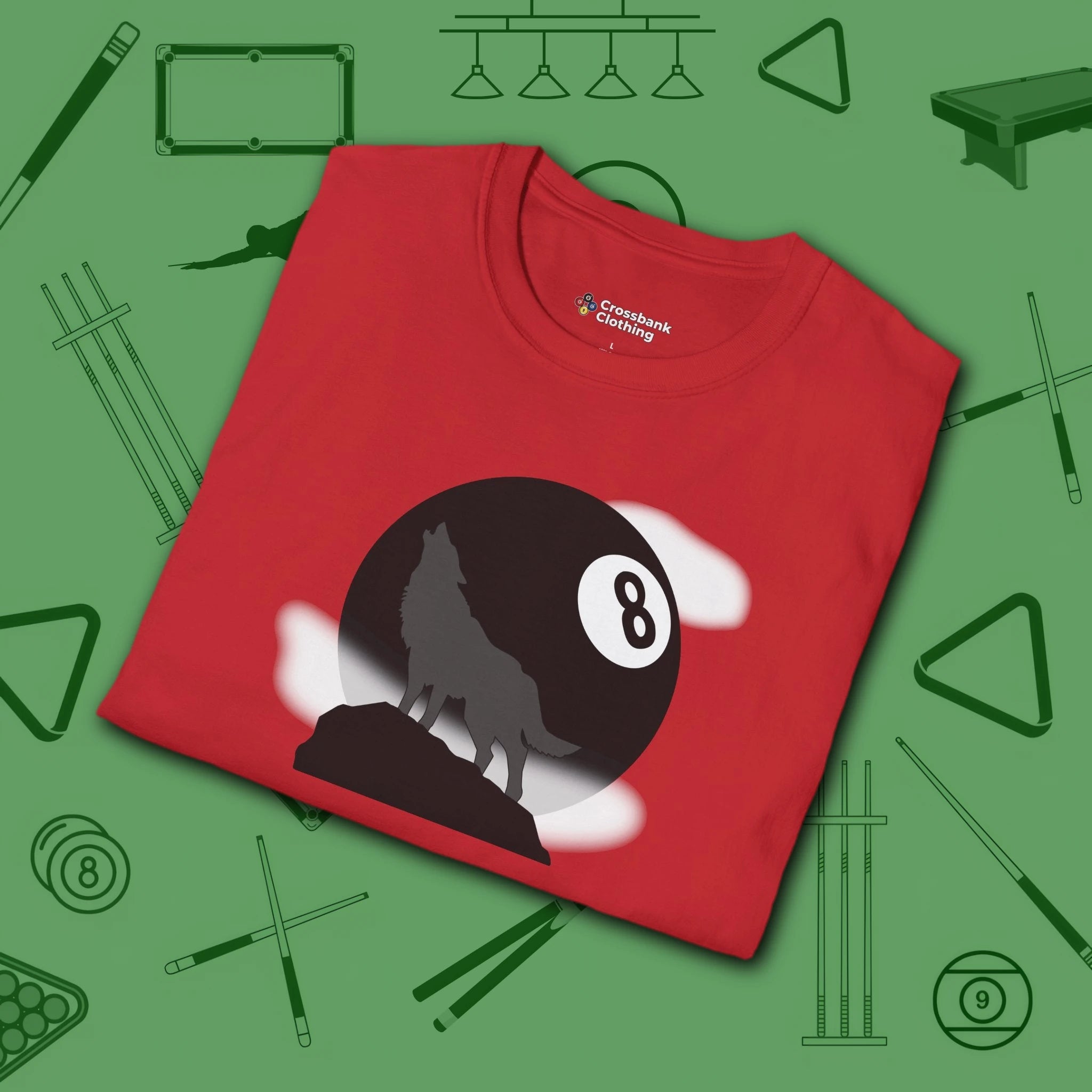 Howling Wolf T-Shirt, in Red color, billiards shirt, folded view