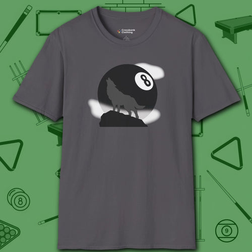 Howling Wolf T-Shirt, in Charcoal color, billiards shirt, front view