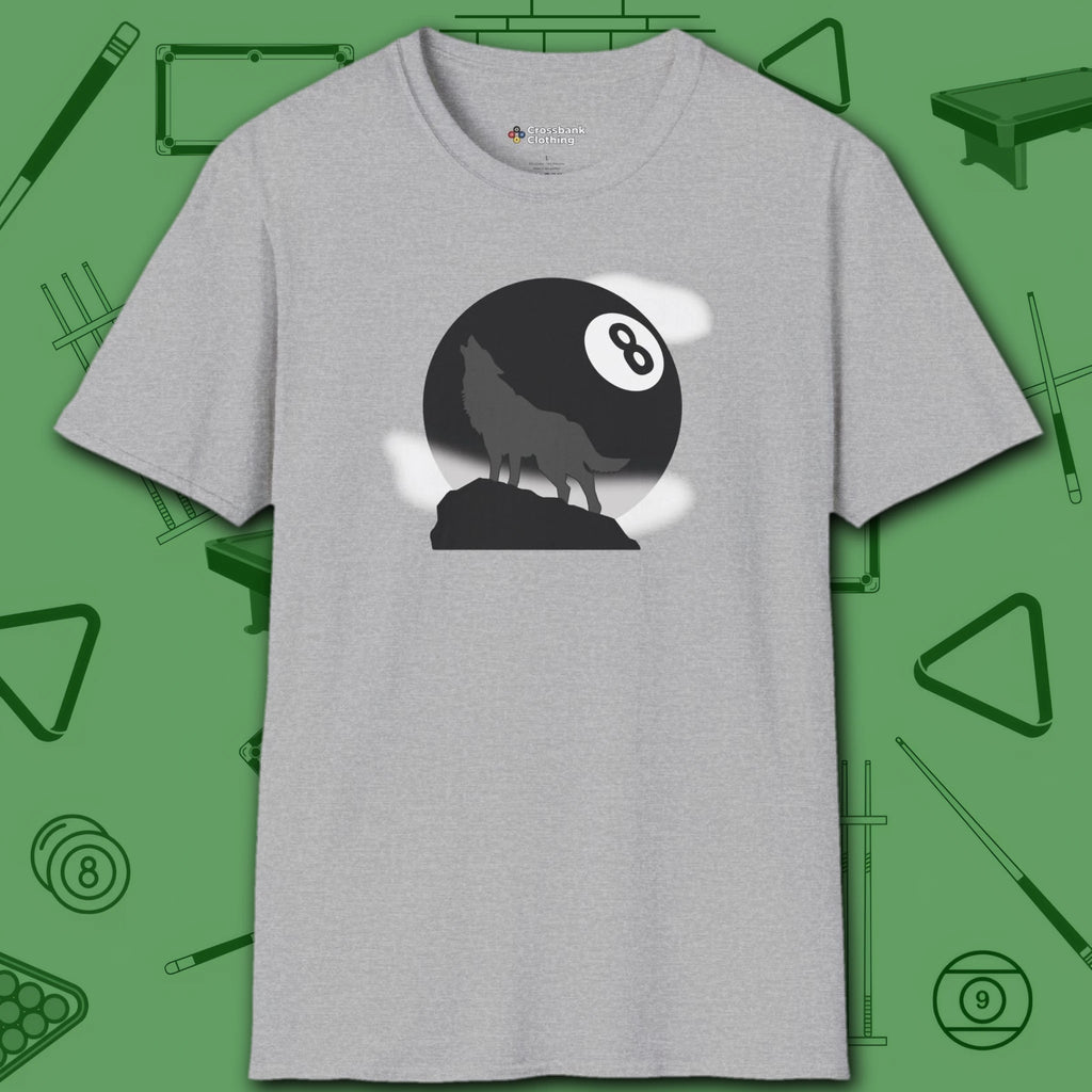 Howling Wolf T-Shirt, in Sport Grey color, billiards shirt, front view
