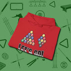 Eight & Nine Ball Let's Go Hoodie, folded view, in Red for shooters who dress like they play: sharp