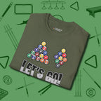 Eight & Nine Ball Let's Go T-Shirt, folded view, in Military Green your secret weapon off the table