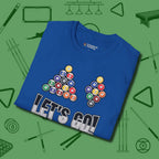 Eight & Nine Ball Let's Go T-Shirt, folded view, in Royal put your best game on display