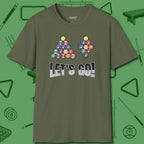 Eight & Nine Ball Let's Go T-Shirt, front view, in Military Green dress for the shot you want to take