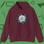 Electric Charge Eight Ball Hoodie, front view, in Maroon for players who live the game