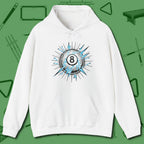 Electric Charge Eight Ball Hoodie, front view, in White strike fear with swagger and precision