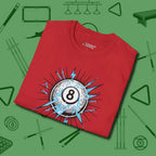 Electric Charge Eight Ball T-Shirt, folded view, in Red a clean fit for the dirtiest safeties