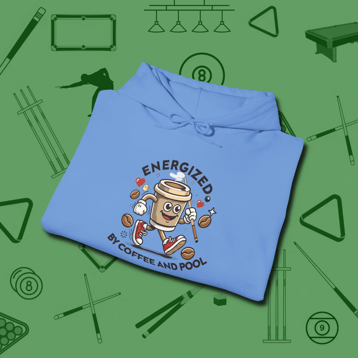 Energized By Coffee And Hoodie, folded view, in Carolina Blue cue up respect every time you wear it