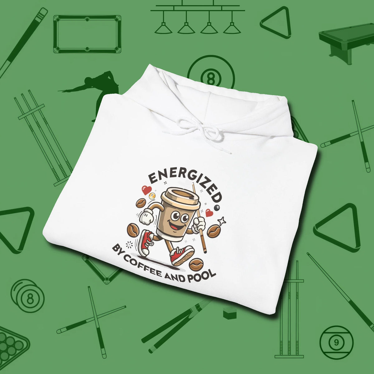 Energized By Coffee And Hoodie, folded view, in White the official uniform of the after-hours crew