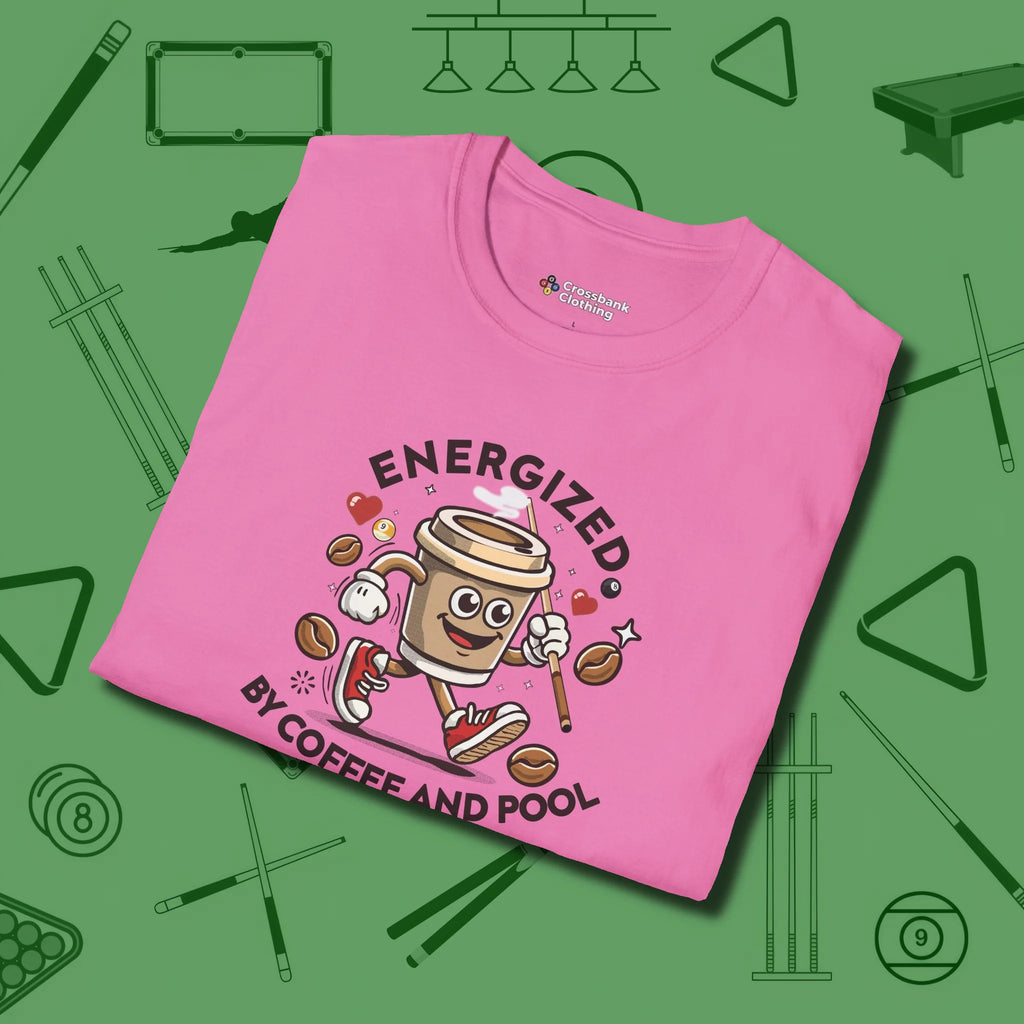 Energized By Coffee And T-Shirt, folded view, in Azalea what champions wear between racks