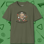 Energized By Coffee And T-Shirt, front view, in Military Green play in style, win in silence
