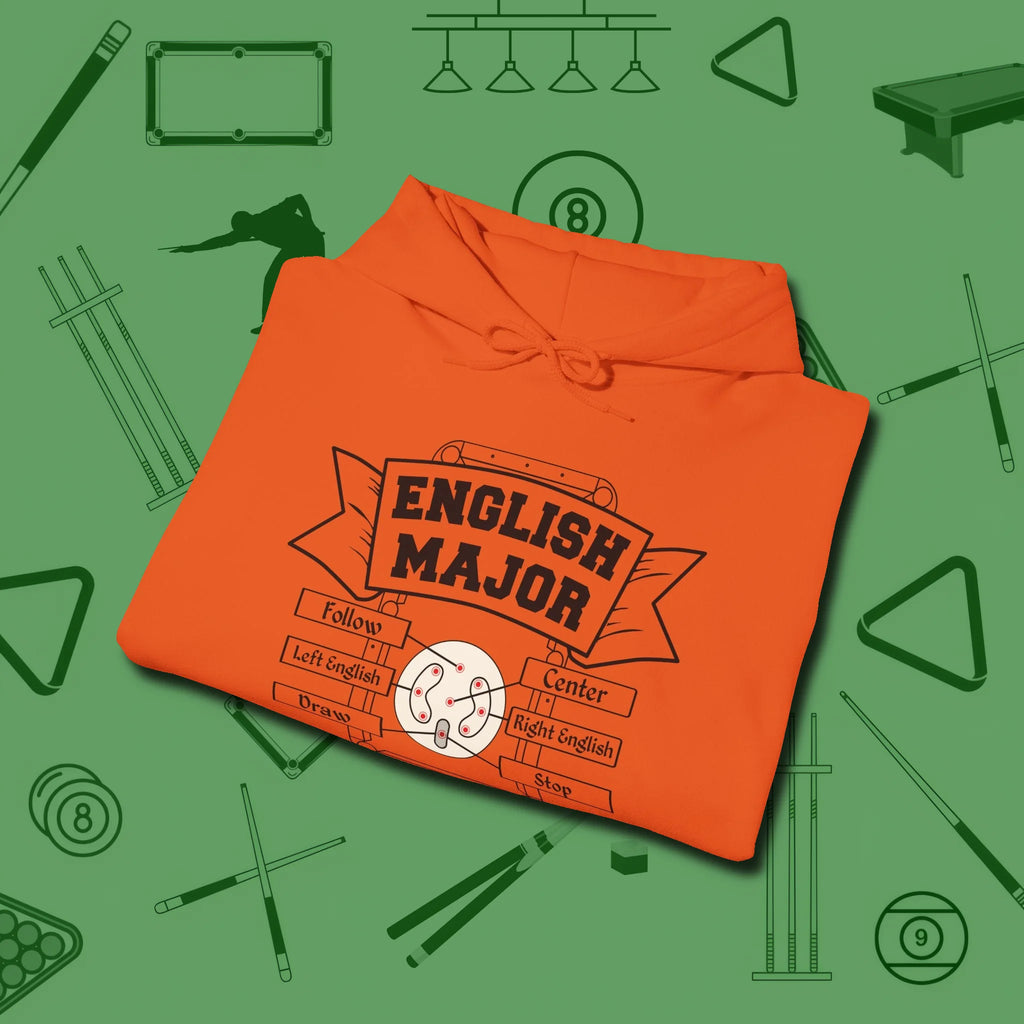 English Major Hoodie, folded view, in Orange because you don’t just play — you represent