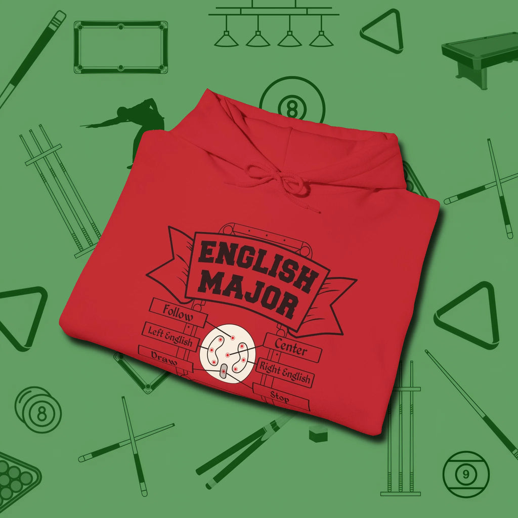 English Major Hoodie, folded view, in Red the shirt that plays position