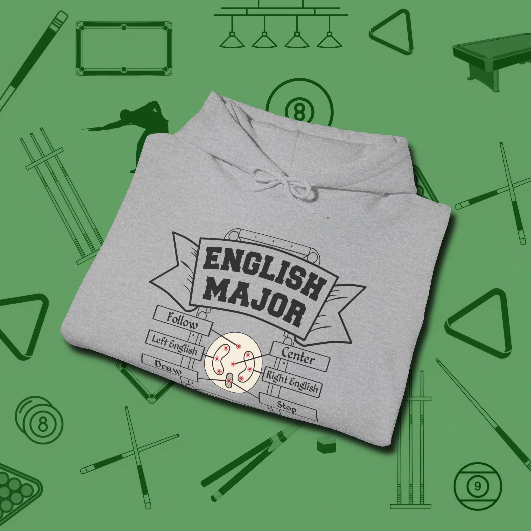 English Major Hoodie, folded view, in Sport Grey what the real shooters wear