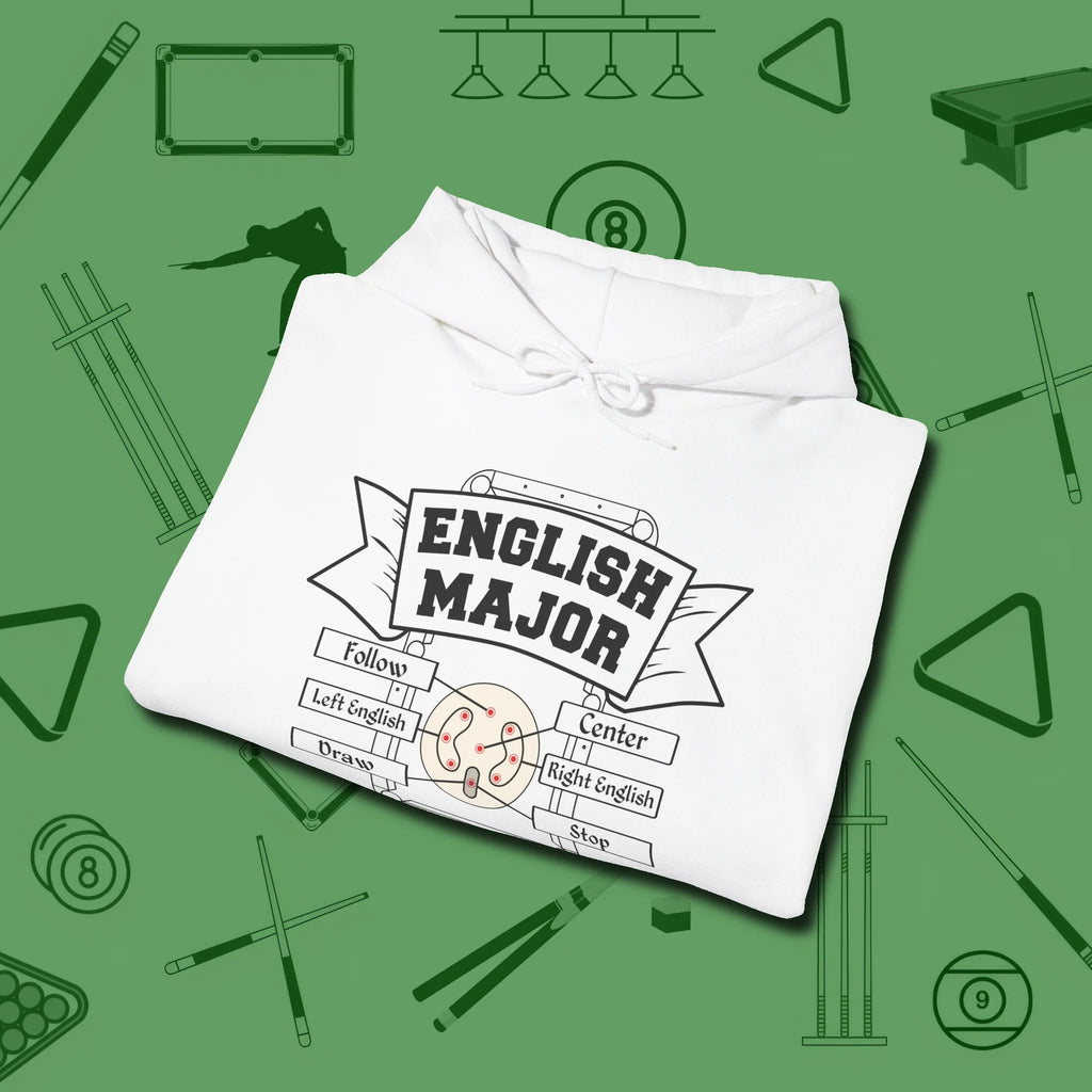 English Major Hoodie, folded view, in White fashion with break-and-run energy