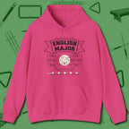English Major Hoodie, front view, in Heliconia helps your stroke and your style