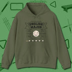 English Major Hoodie, front view, in Military Green cool under pressure, hot on the eyes