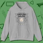English Major Hoodie, front view, in Sport Grey stitched for cue discipline and cool confidence