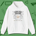 English Major Hoodie, front view, in White made for pool sharks, not posers