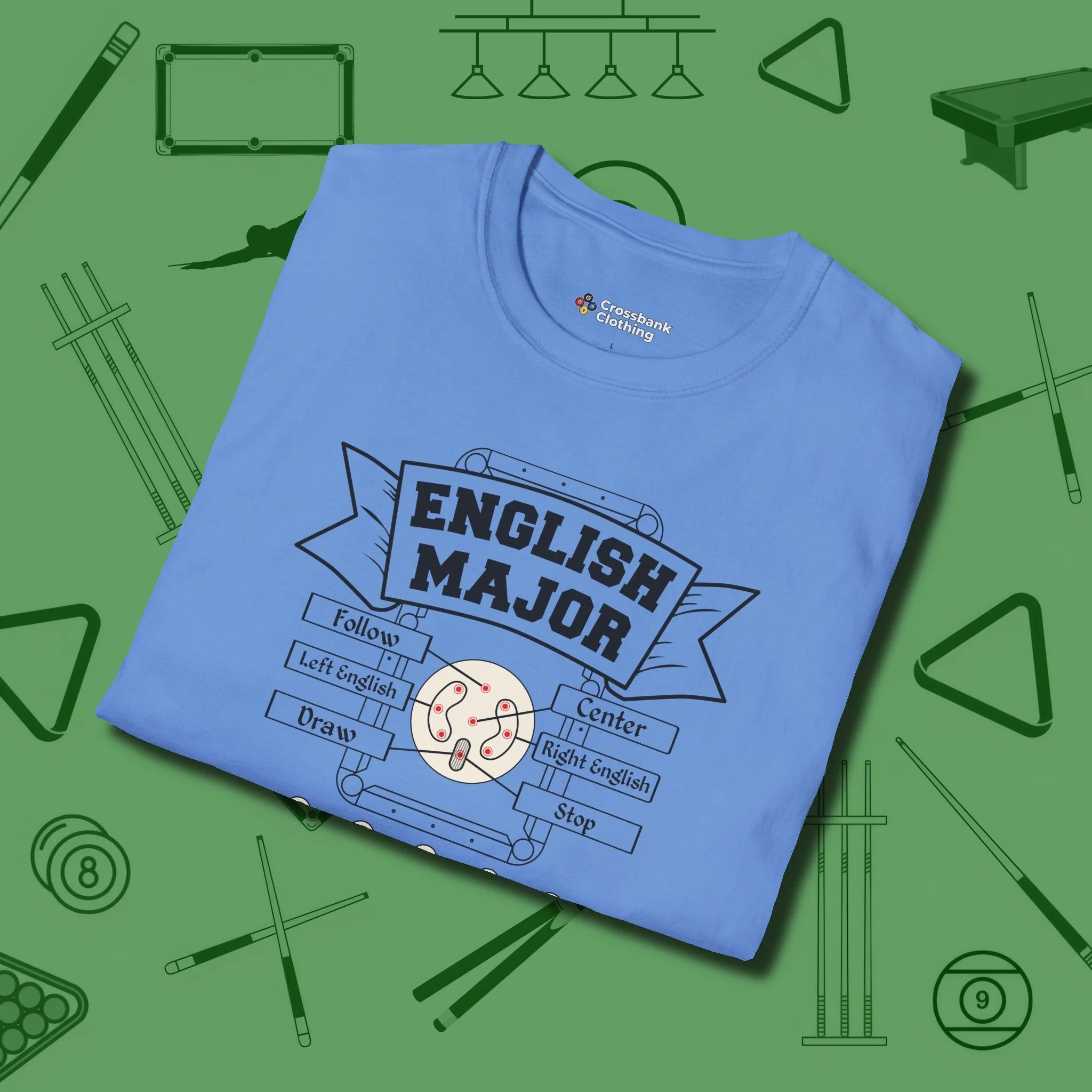 English Major T-Shirt, folded view, in Carolina Blue put your best game on display