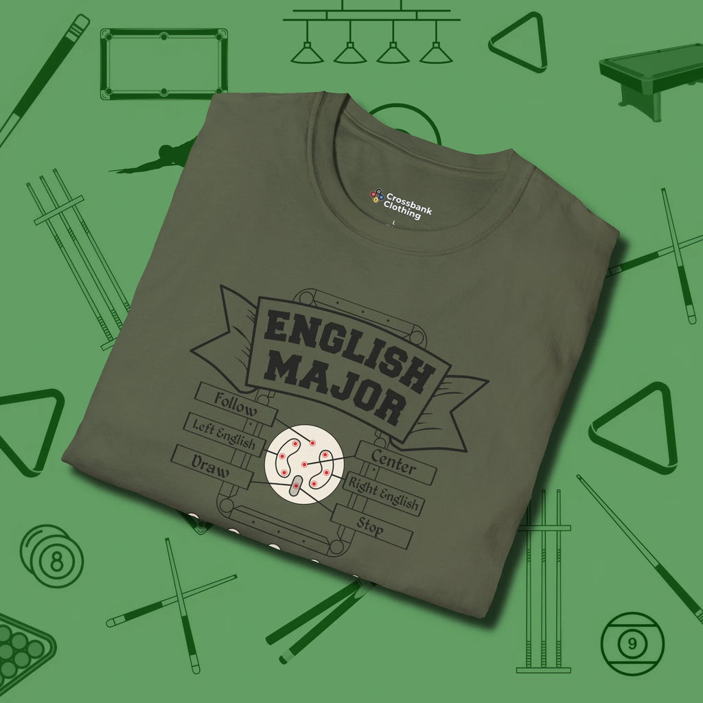 English Major T-Shirt, folded view, in Military Green smart enough for the felt and the street