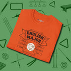 English Major T-Shirt, folded view, in Orange what champions wear between racks