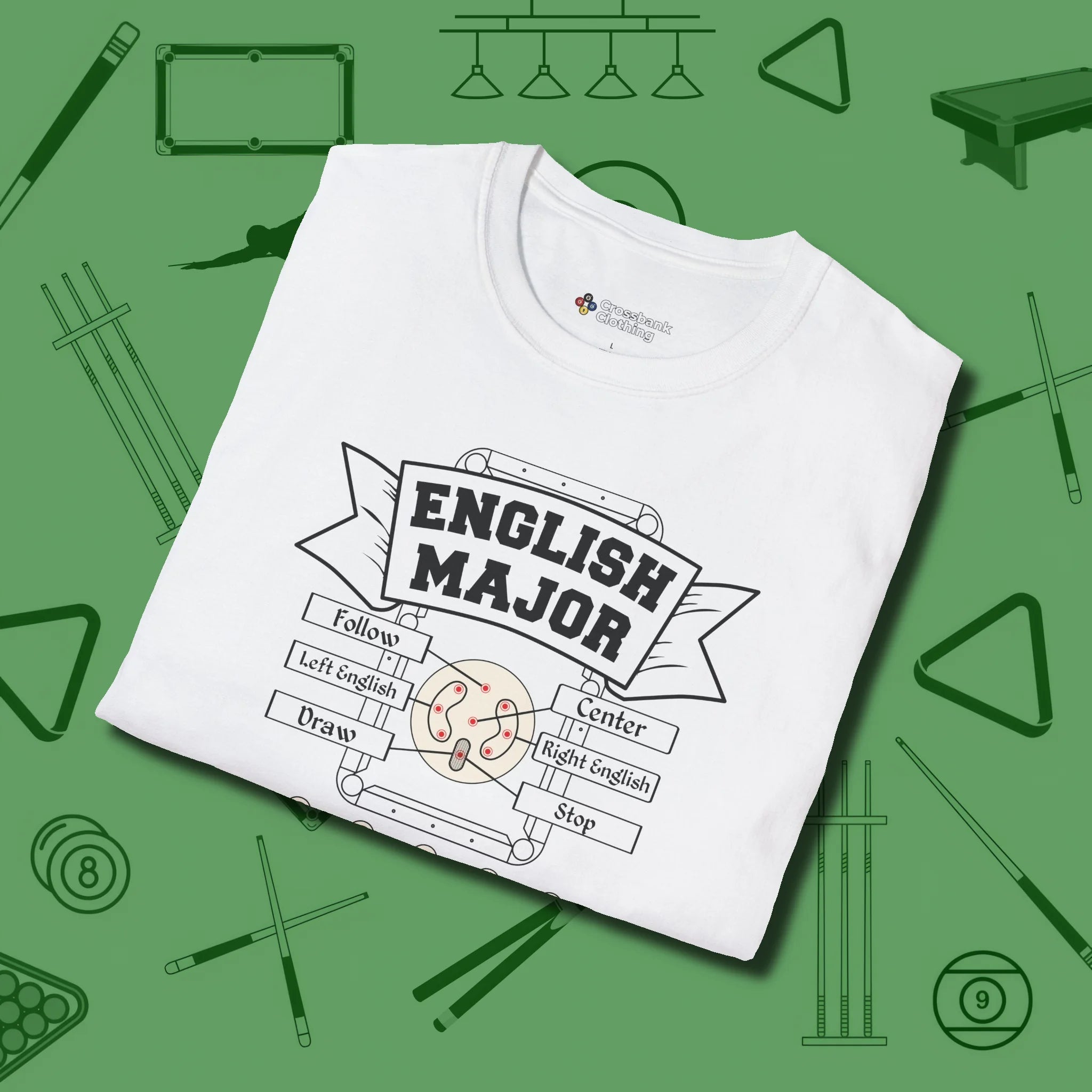 English Major T-Shirt, folded view, in White table-tested, street-approved style