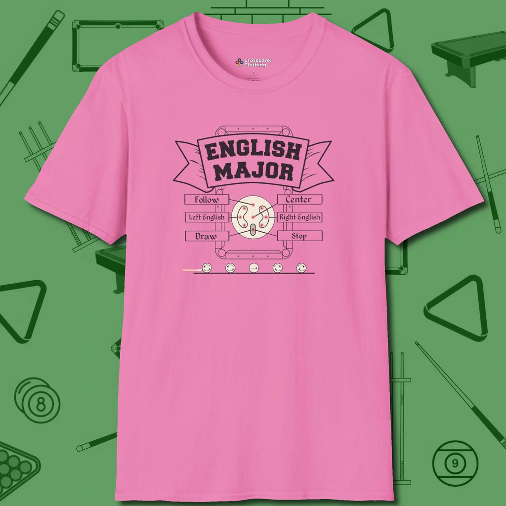 English Major T-Shirt, front view, in Azalea not your average 8-ball graphic tee