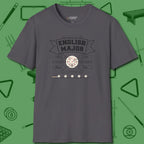 English Major T-Shirt, front view, in Charcoal style that banks as hard as you do
