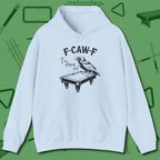 F-CAW-F Crow Hoodie, front view, in Light Blue an extension of your pool persona