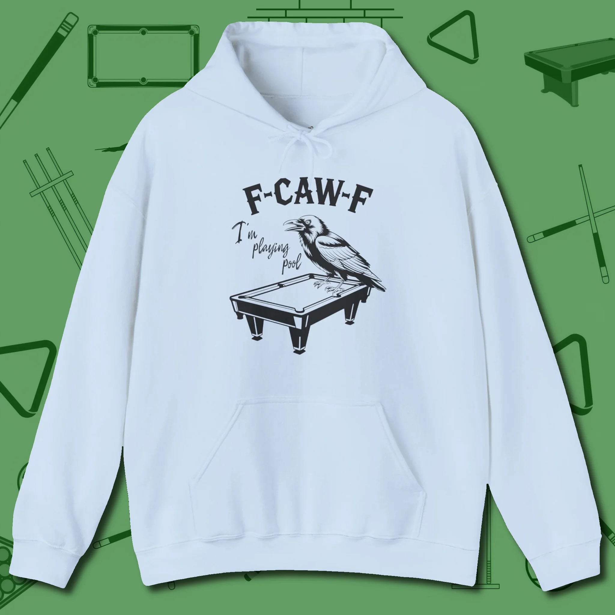 F-CAW-F Crow Hoodie, front view, in Light Blue an extension of your pool persona