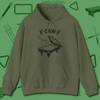 F-CAW-F Crow Hoodie, front view, in Military Green smart apparel for strategic players