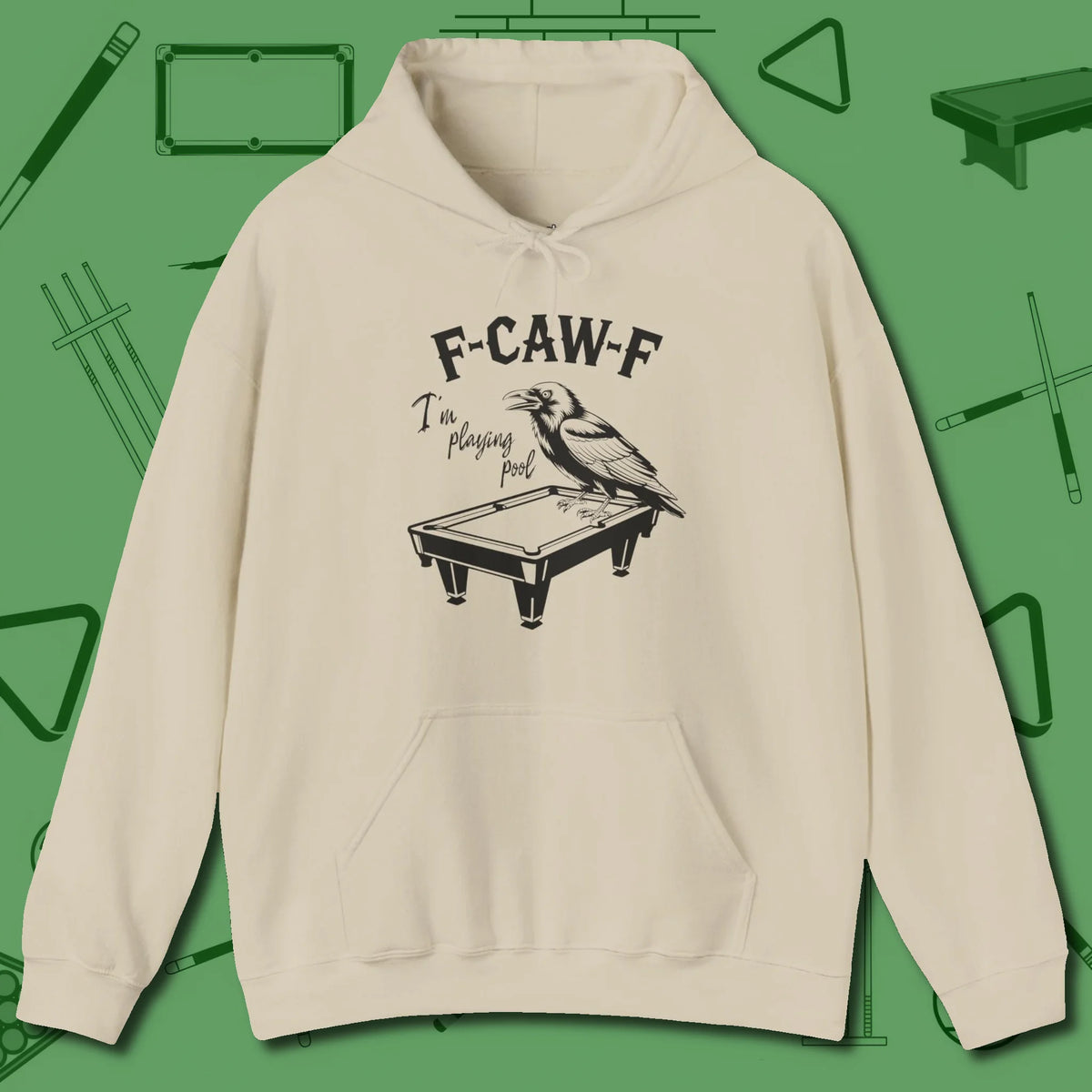 F-CAW-F Crow Hoodie, front view, in Sand ideal for clean hits and clean fits
