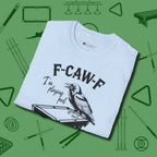 F-CAW-F Crow T-Shirt, folded view, in Light Blue classic cue style, no gimmicks