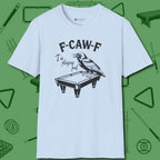 F-CAW-F Crow T-Shirt, front view, in Light Blue not your average 8-ball graphic tee