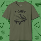 F-CAW-F Crow T-Shirt, front view, in Military Green designed for dead stroke and deadpan looks