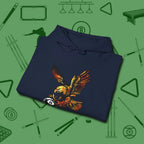 Fire Eagle Hoodie, folded view, in Navy subtle drip for serious shooters