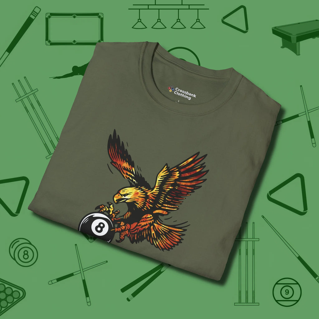 Fire Eagle T-Shirt, folded view, in Military Green for hustlers who keep it honest