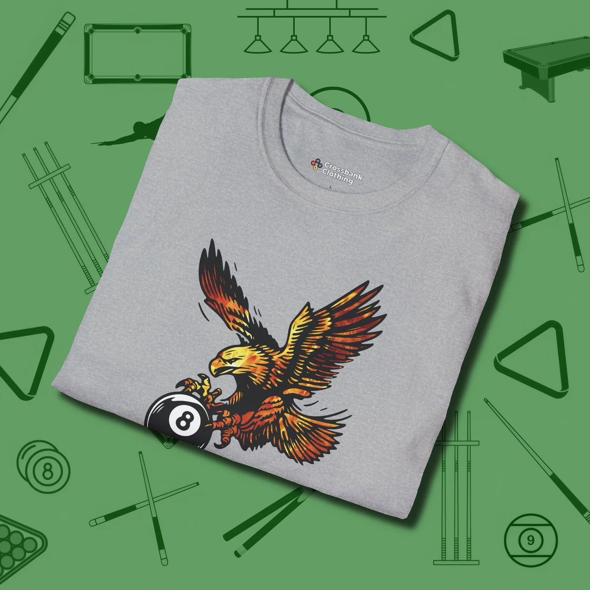 Fire Eagle T-Shirt, folded view, in Sport Grey perfect for players with quiet fire