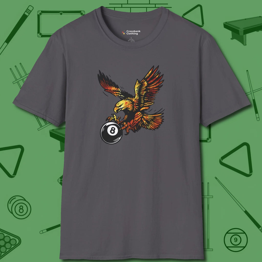 Fire Eagle T-Shirt, front view, in Charcoal smart enough for the felt and the street