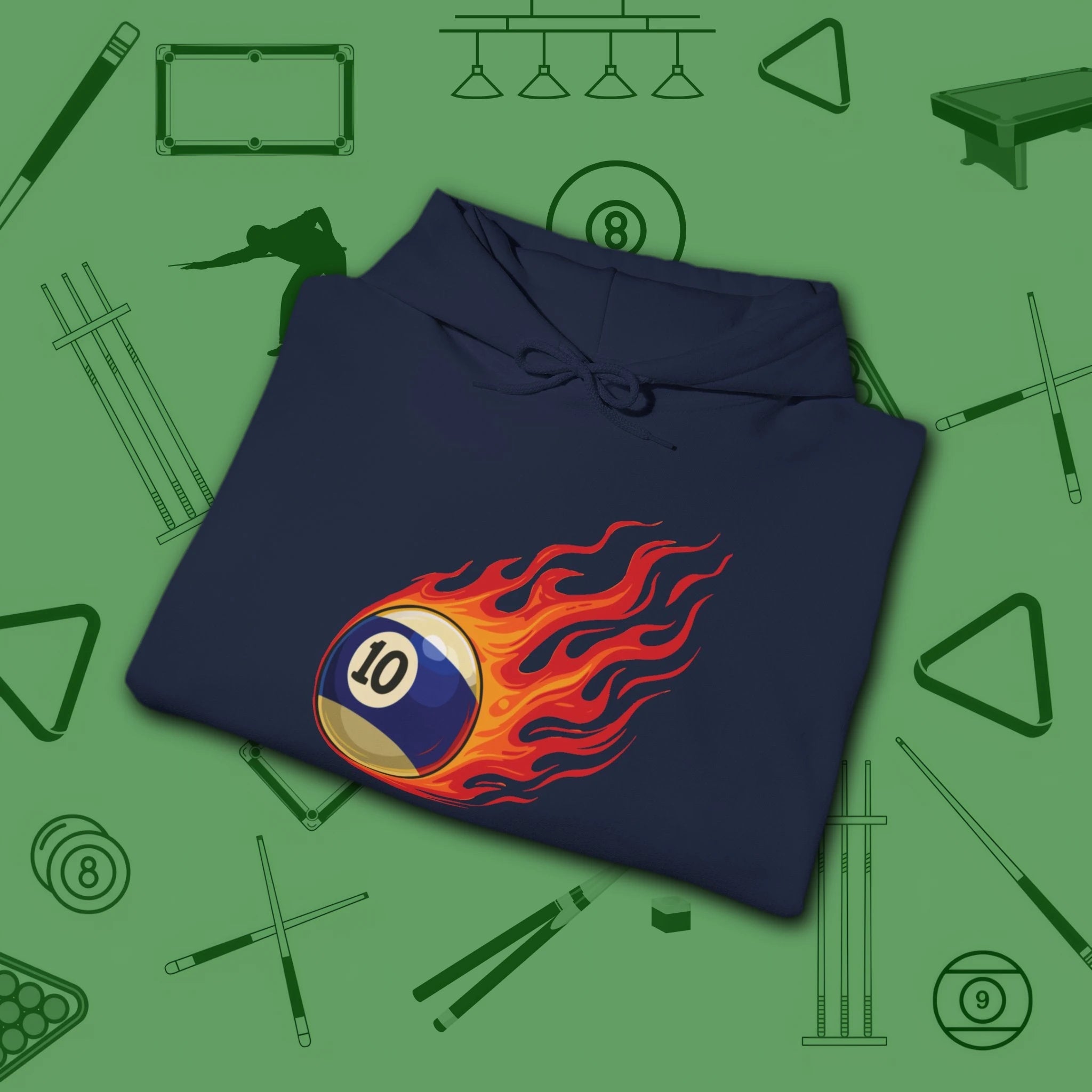 Firestorm Break Hoodie, in Navy color, billiards shirt, folded view