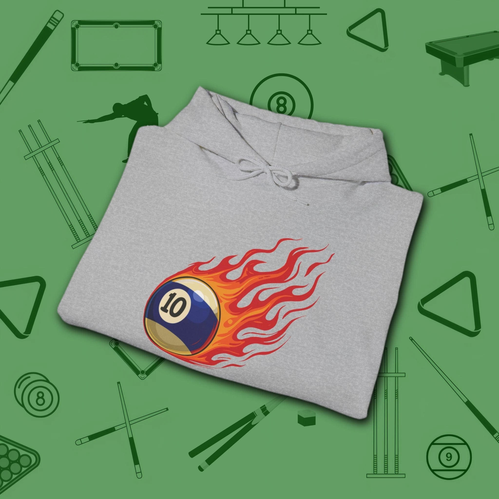 Firestorm Break Hoodie, in Sport Grey color, billiards shirt, folded view