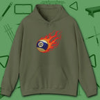 Firestorm Break Hoodie, in Military Green color, billiards shirt, front view