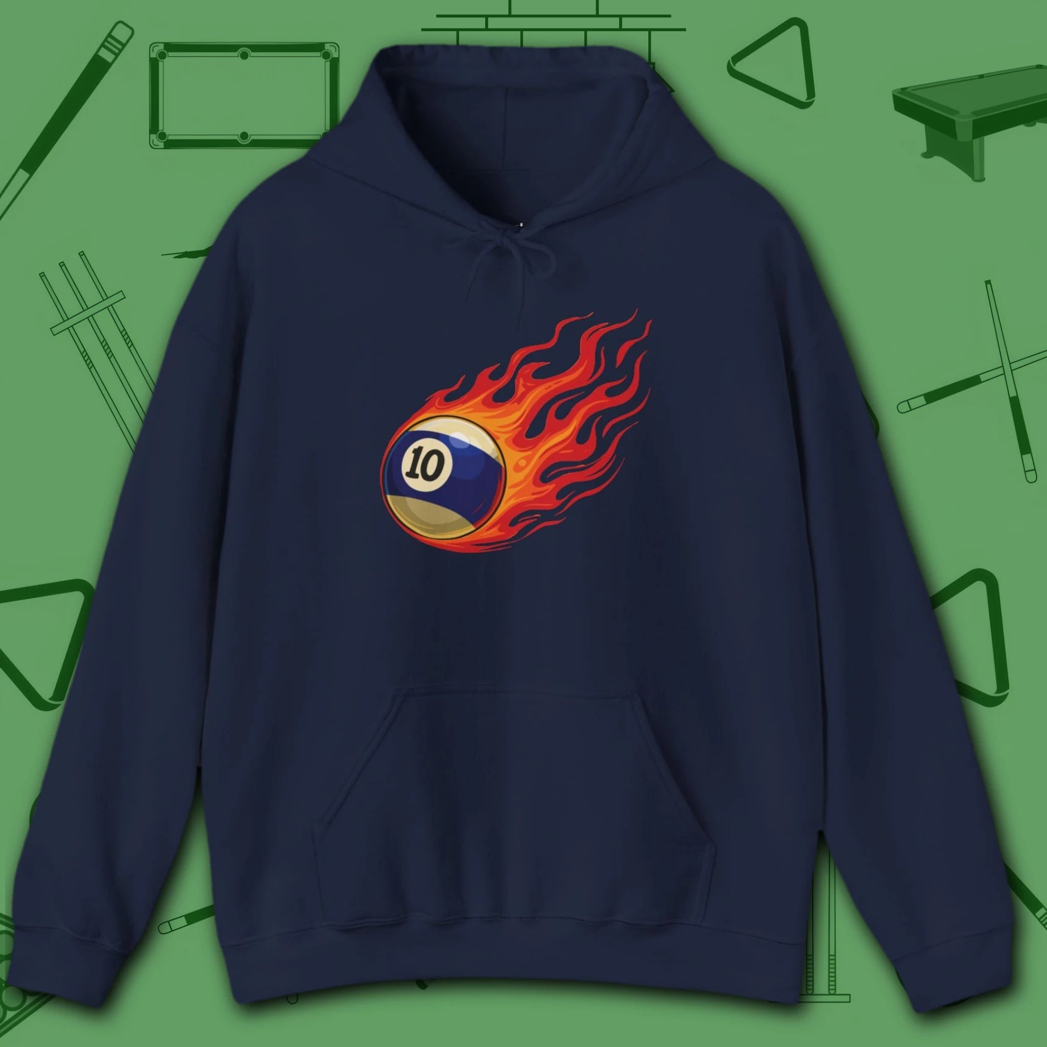 Firestorm Break Hoodie, in Navy color, billiards shirt, front view