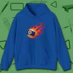 Firestorm Break Hoodie, in Royal color, billiards shirt, front view