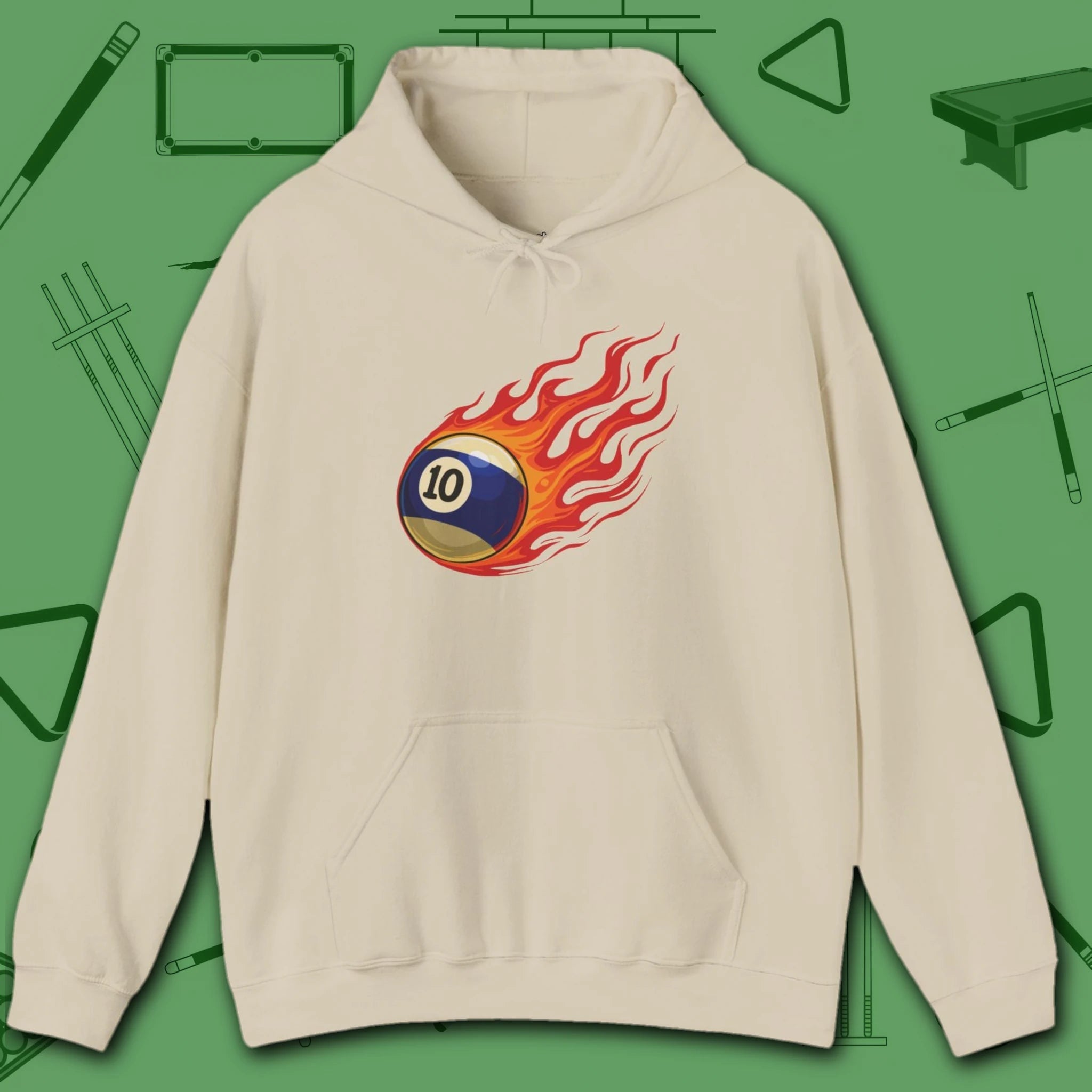 Firestorm Break Hoodie, in Sand color, billiards shirt, front view