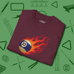 Firestorm Break T-Shirt, in Maroon color, billiards shirt, folded view