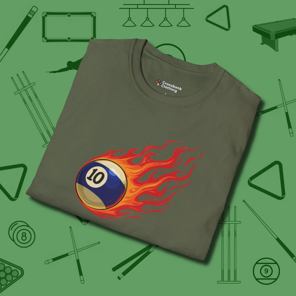 Firestorm Break T-Shirt, in Military Green color, billiards shirt, folded view