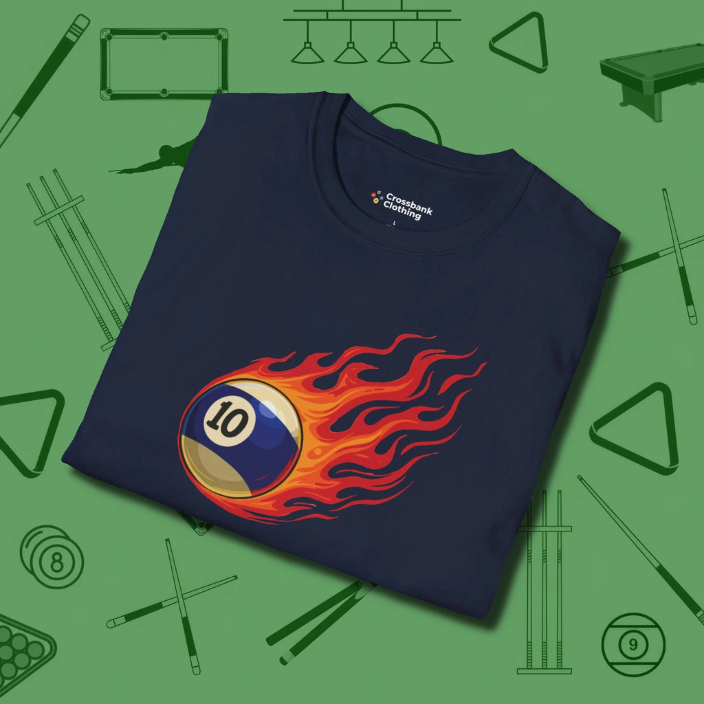 Firestorm Break T-Shirt, in Navy color, billiards shirt, folded view