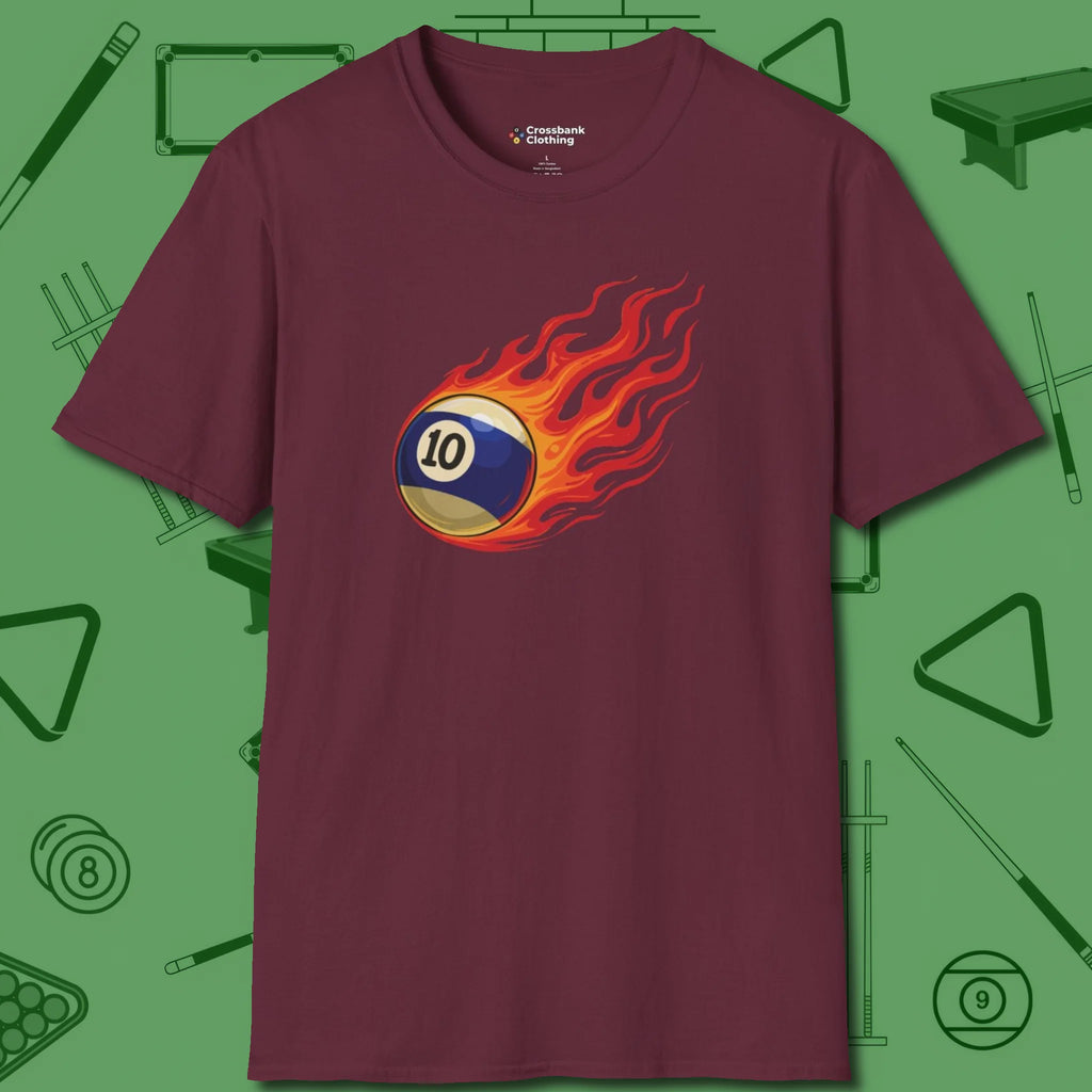 Firestorm Break T-Shirt, in Maroon color, billiards shirt, front view
