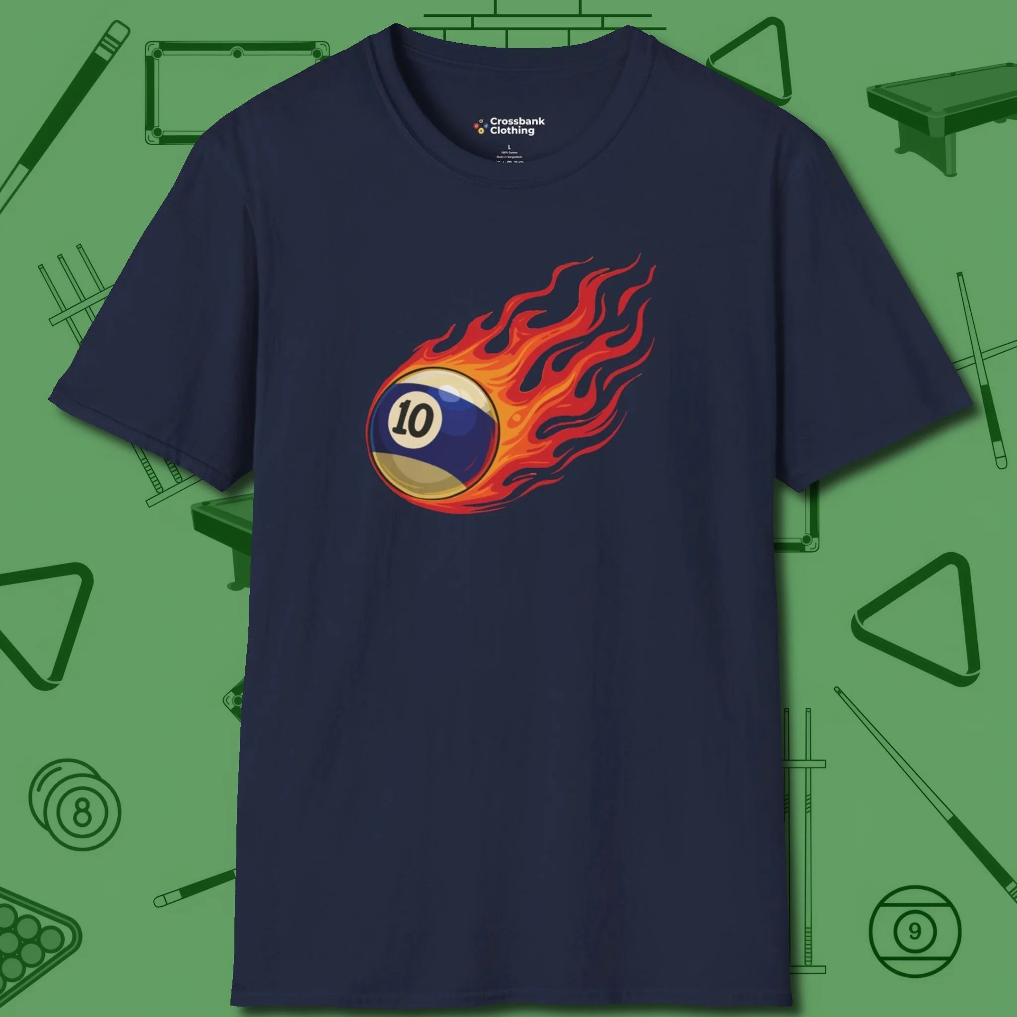 Firestorm Break T-Shirt, in Navy color, billiards shirt, front view